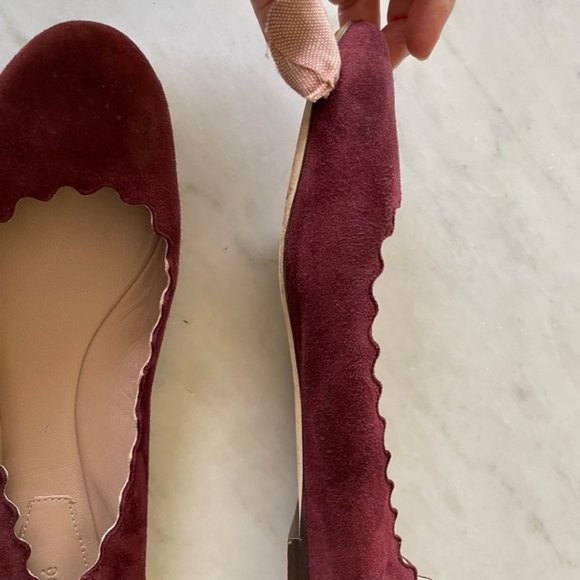 CHLOE $495 Maroon Suede Scallop Edge Ballet Flats 39. - Picture 9 of 9